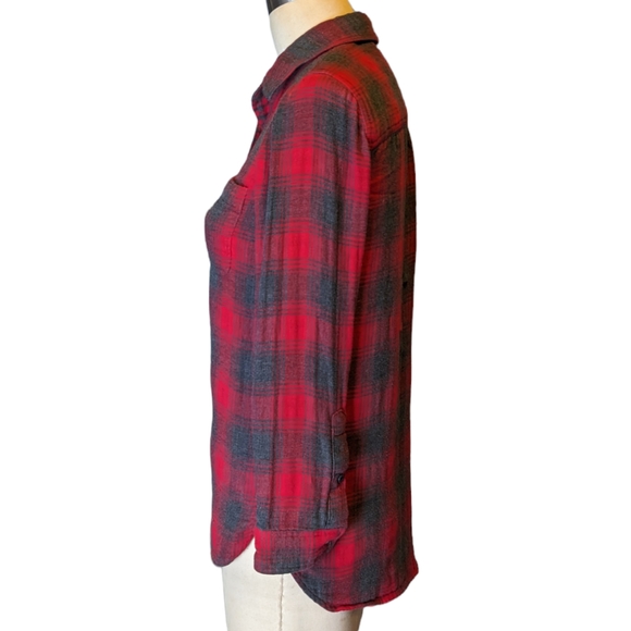 Madewell Ex-Boyfriend Lansing Plaid Button Up Shirt Cotton Red & Black Size XS - Picture 3 of 6